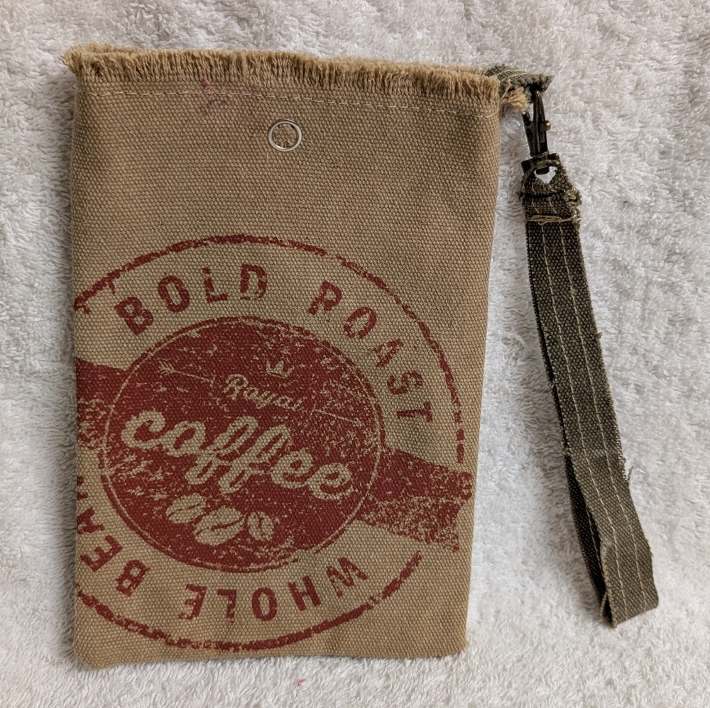 Canvas Coffee Motif Wristlet 5"x7.5" Honey & Me NEW WITH TAGS